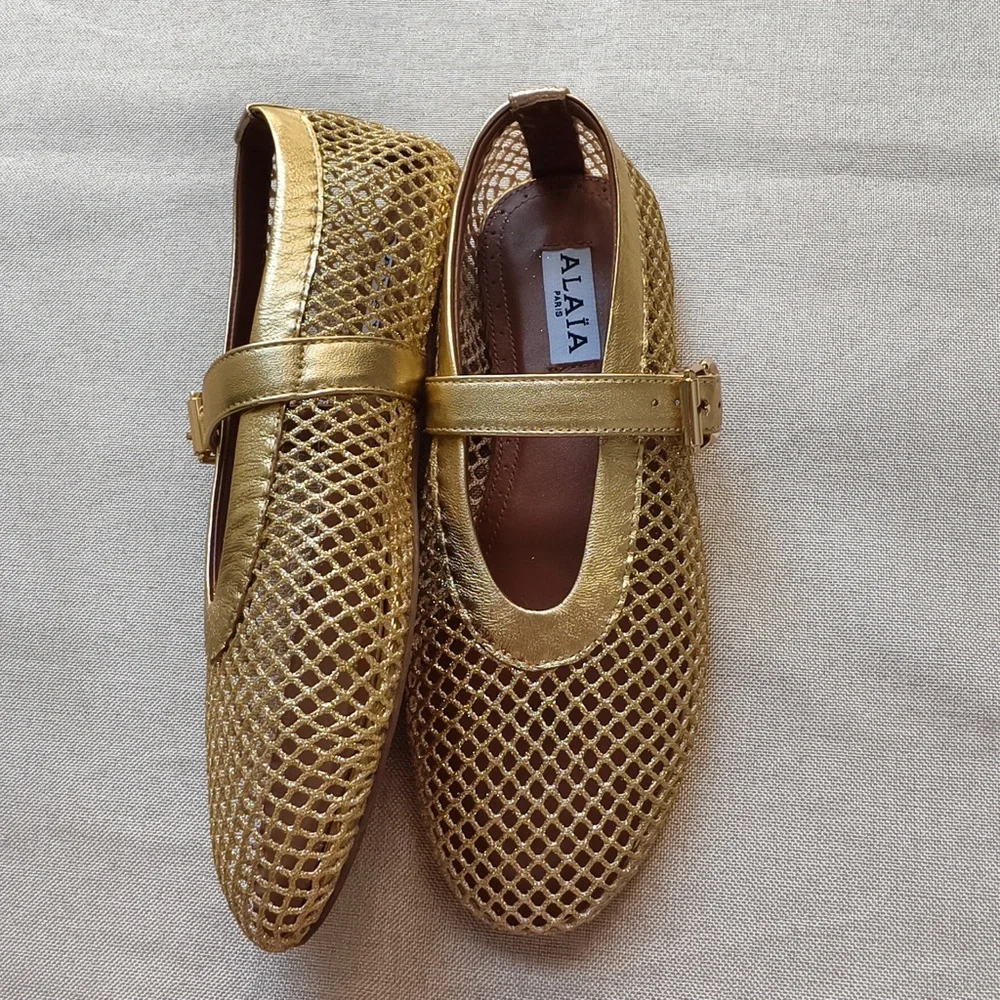 Alaia Metallic Gold Mesh Mary Jane Kids Shoes